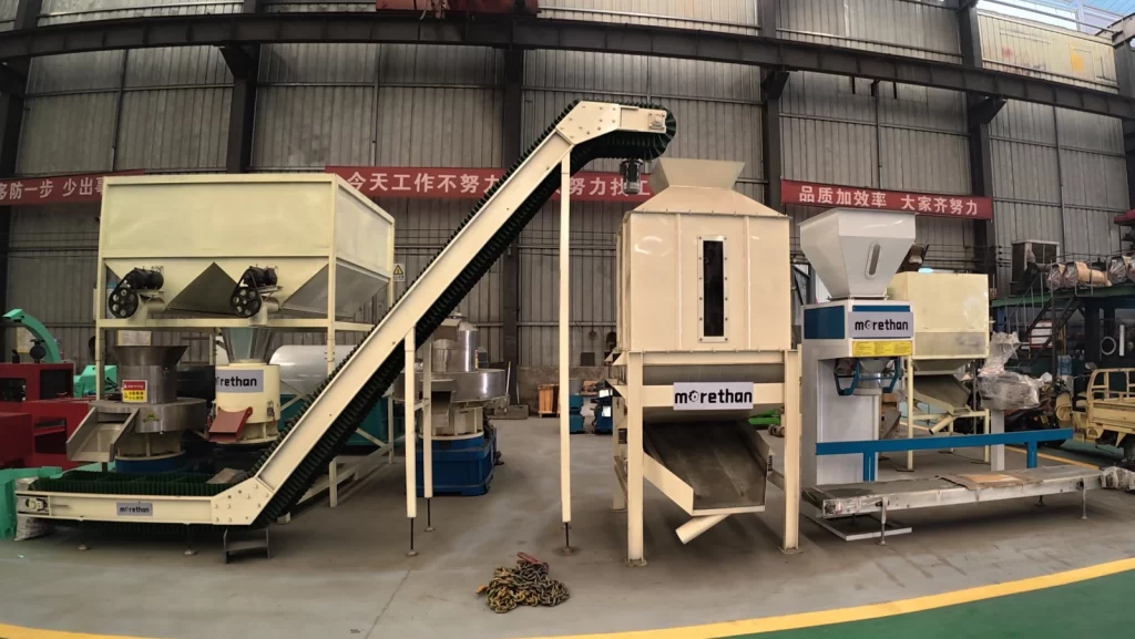 Counterflow pellet cooling machine installed in complete biomass pellet production line
