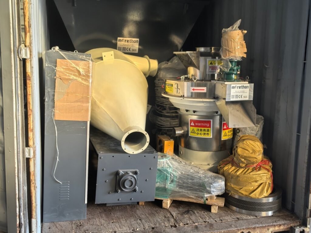 Biomass pellet machine set loaded inside container for export