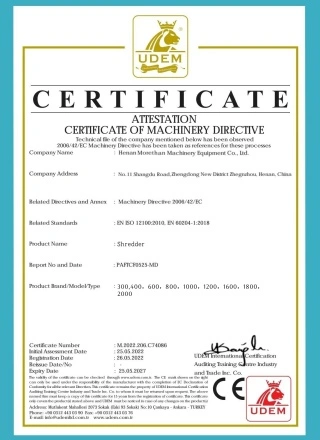 CE Certificate for Large-Scale Shredder