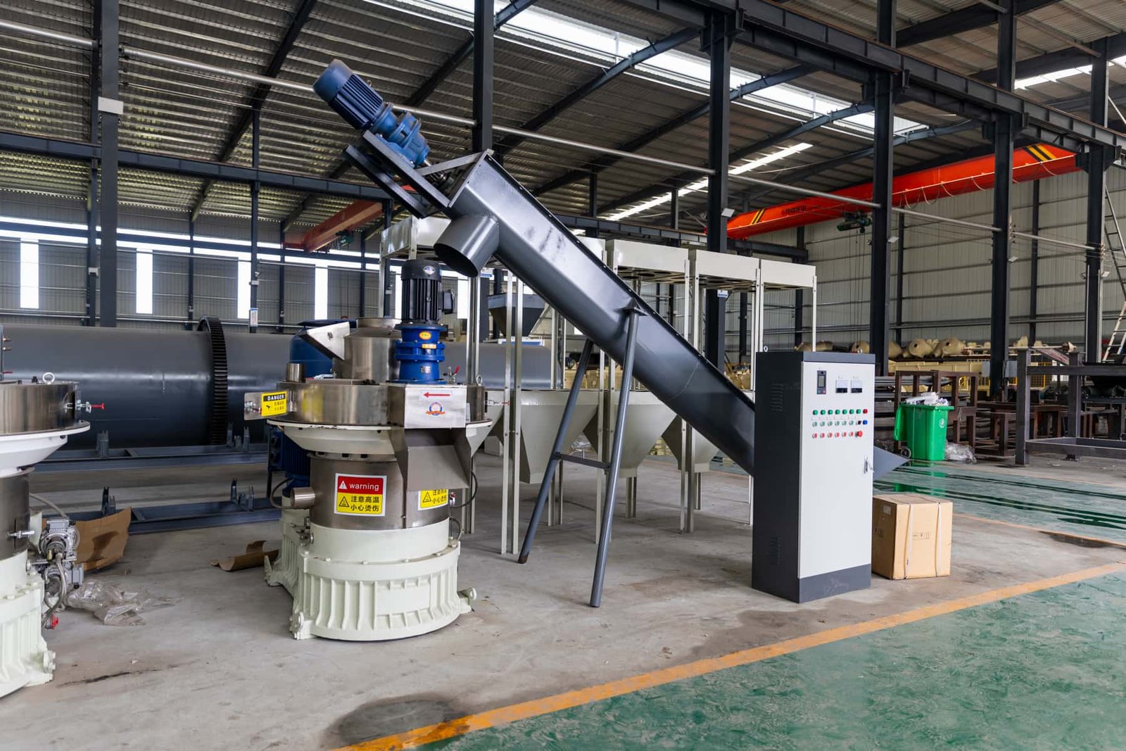 Complete biomass pellet production line layout in factory