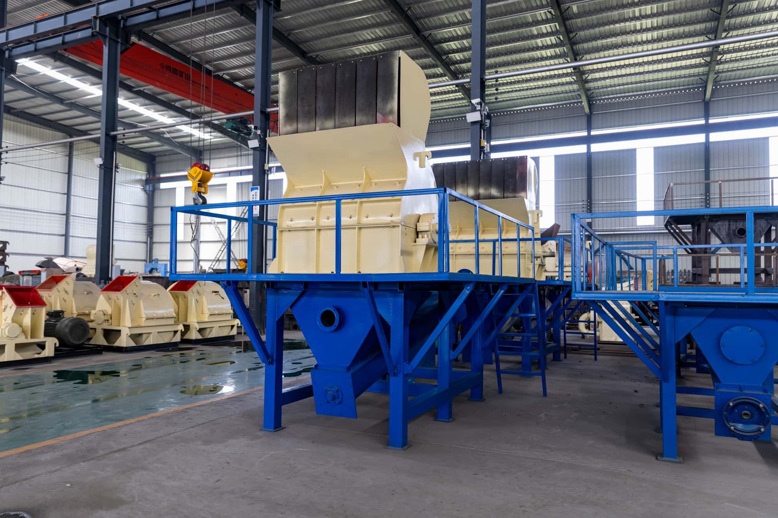 Wood shredder and biomass crushing equipment in factory workshop